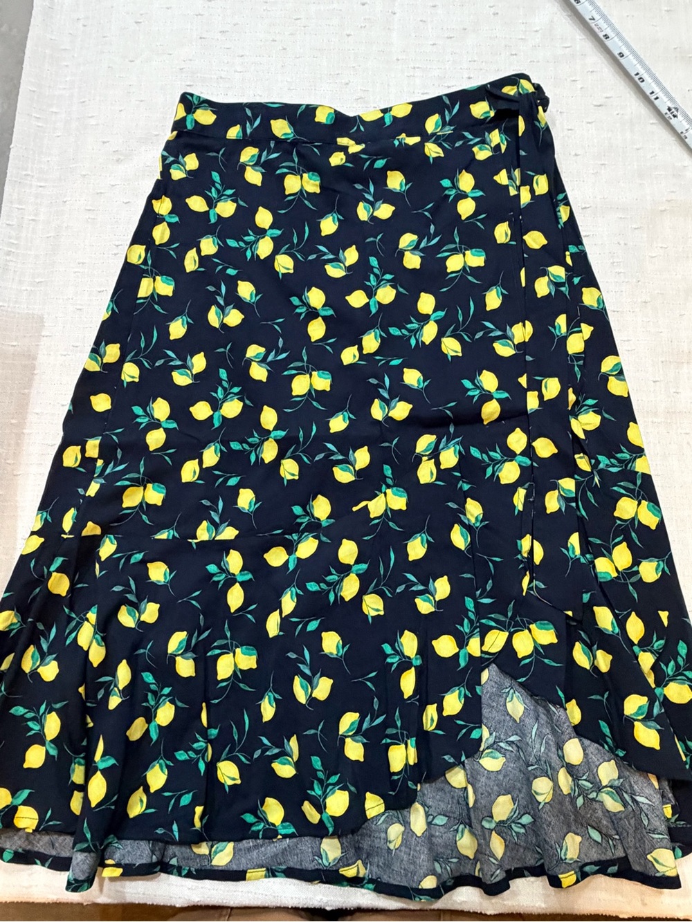 Banana Republic Navy Lemon Print Wrap Skirt